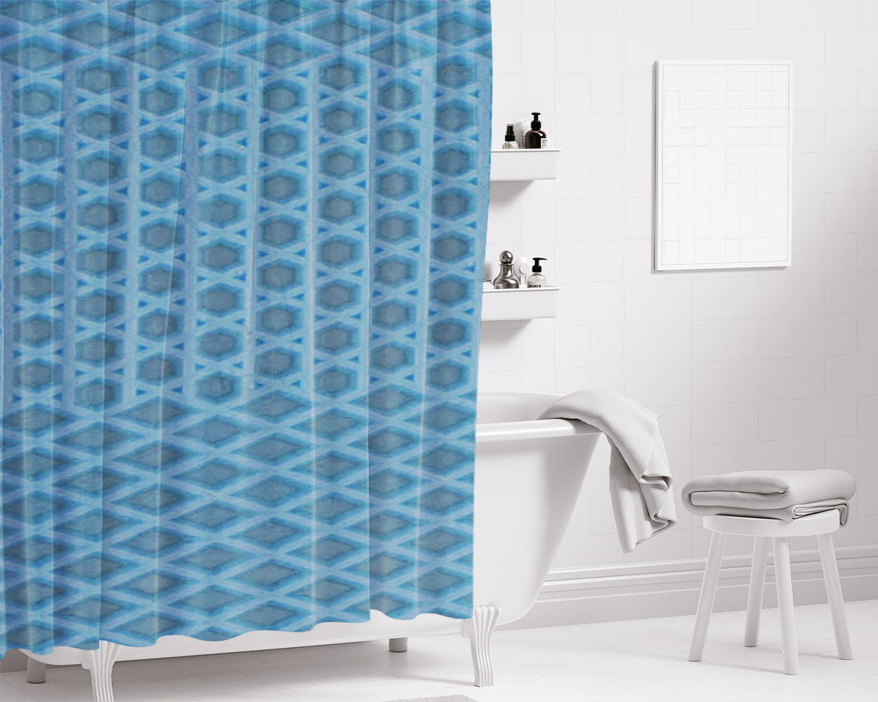 Blue Vans Waffle Shoes Bathroom Shower Curtain Fabric Waterproof | 66 X 72 Inch