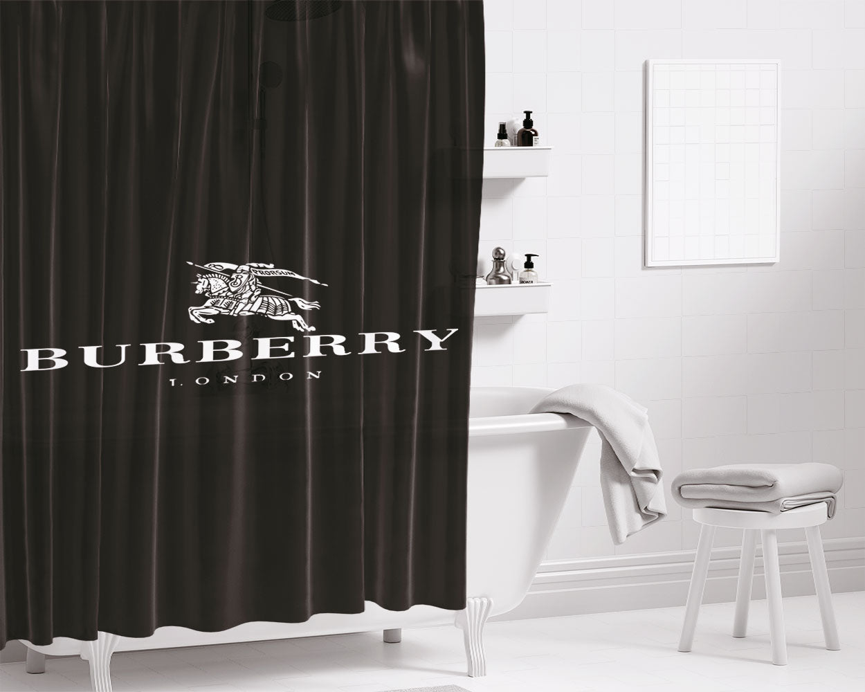 Burberry Black Bathroom Shower Curtain Fabric Waterproof | 66 X 72 Inch