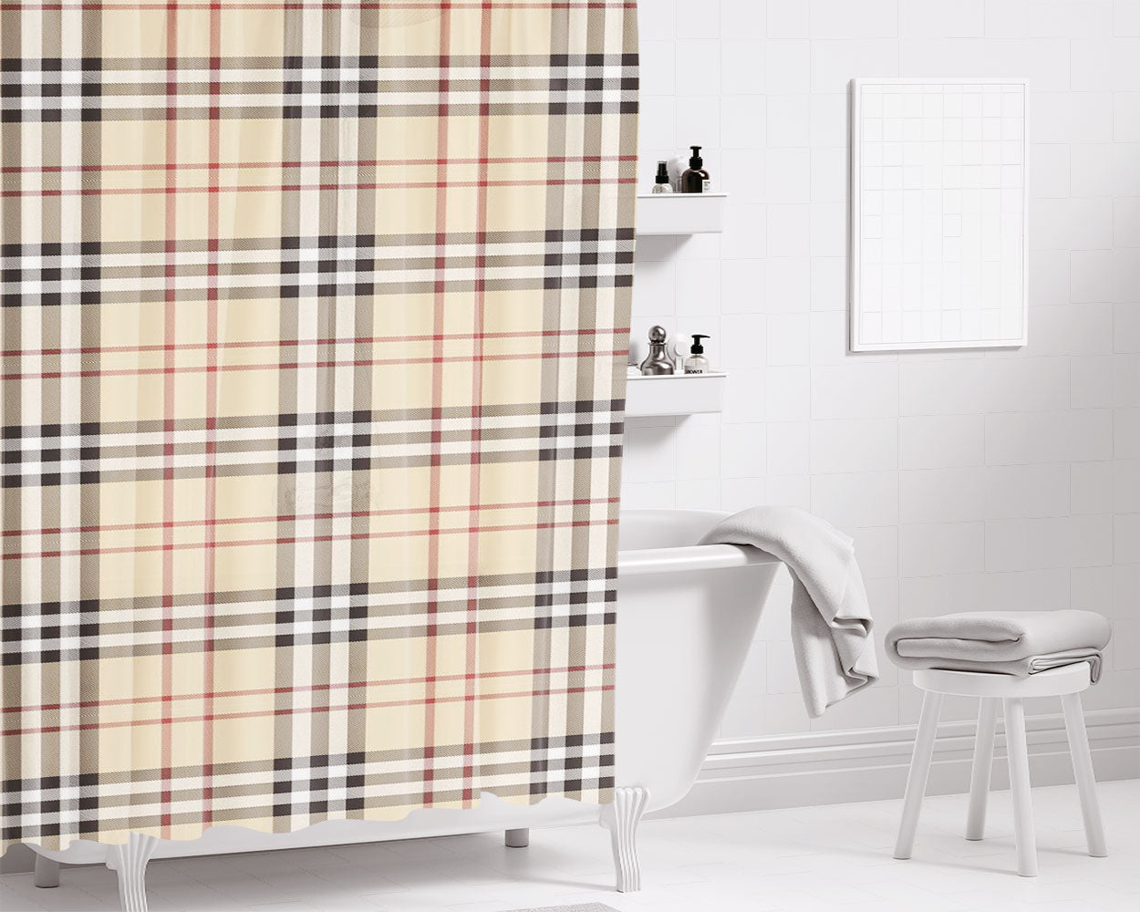 Burberry Check Pattern Bathroom Shower Curtain Fabric Waterproof | 66 X 72 Inch