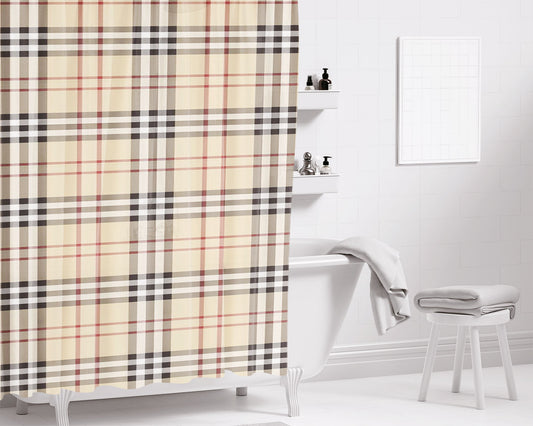 Burberry Check Pattern Bathroom Shower Curtain Fabric Waterproof