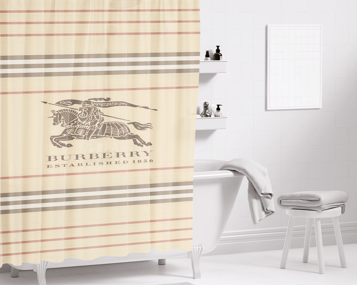 Burberry Established 1856 Bathroom Shower Curtain Fabric Waterproof | 66 X 72 Inch