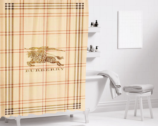 Burberry Wallpaper Bathroom Shower Curtain Fabric Waterproof