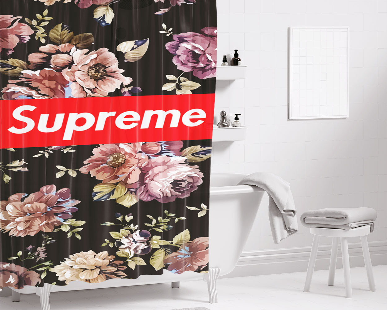 Floral Supreme Bathroom Shower Curtain Fabric Waterproof | 66 X 72 Inch