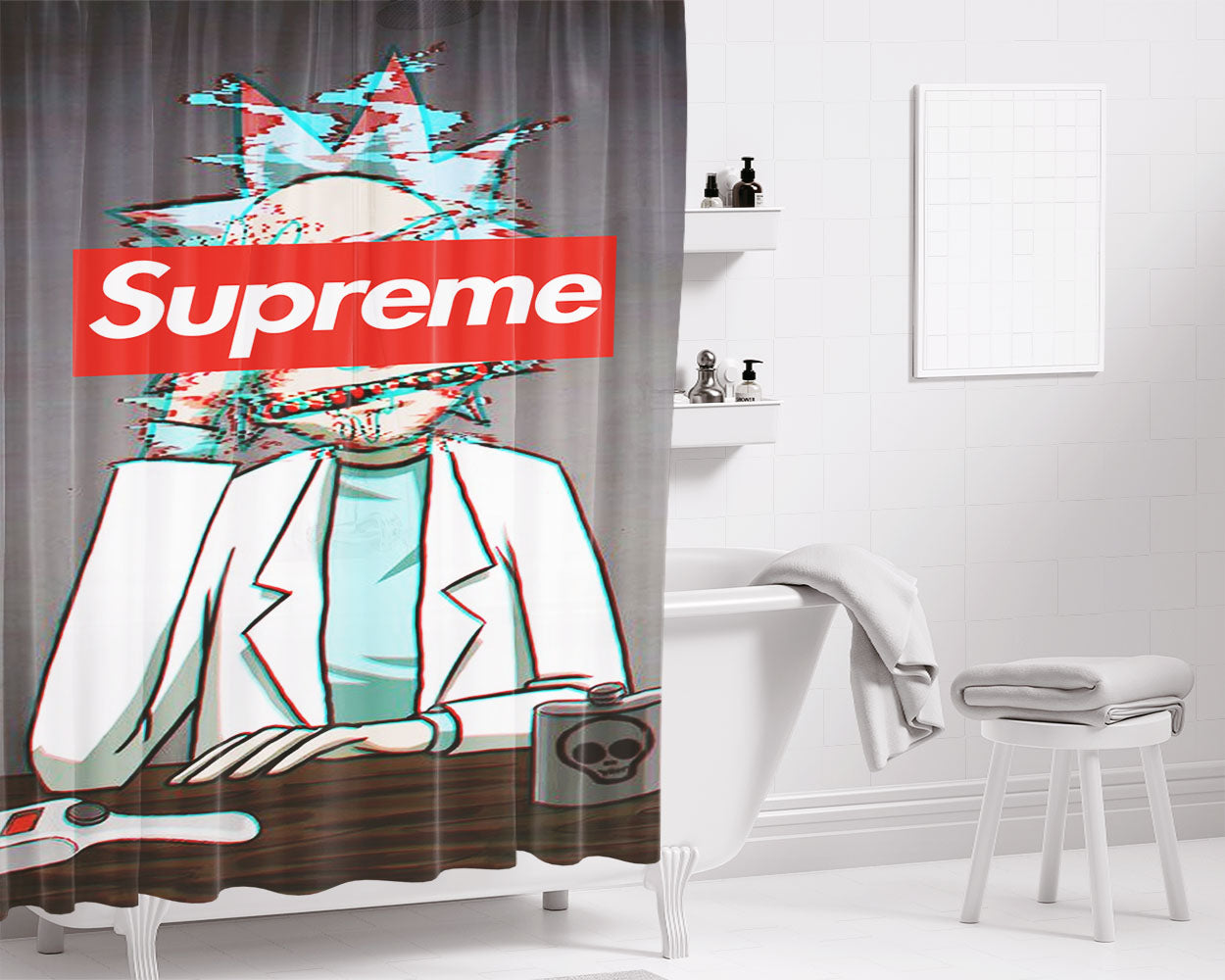 Glitchy Rick Supreme Bathroom Shower Curtain Fabric Waterproof | 66 X 72 Inch
