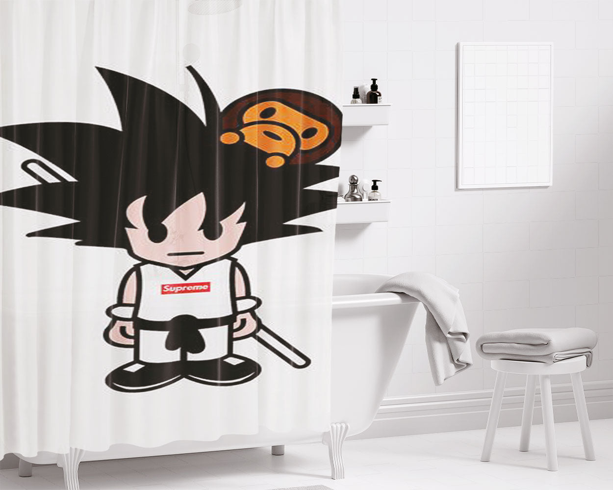 Goku Supreme Meets Bape Bathroom Shower Curtain Fabric Waterproof | 66 X 72 Inch