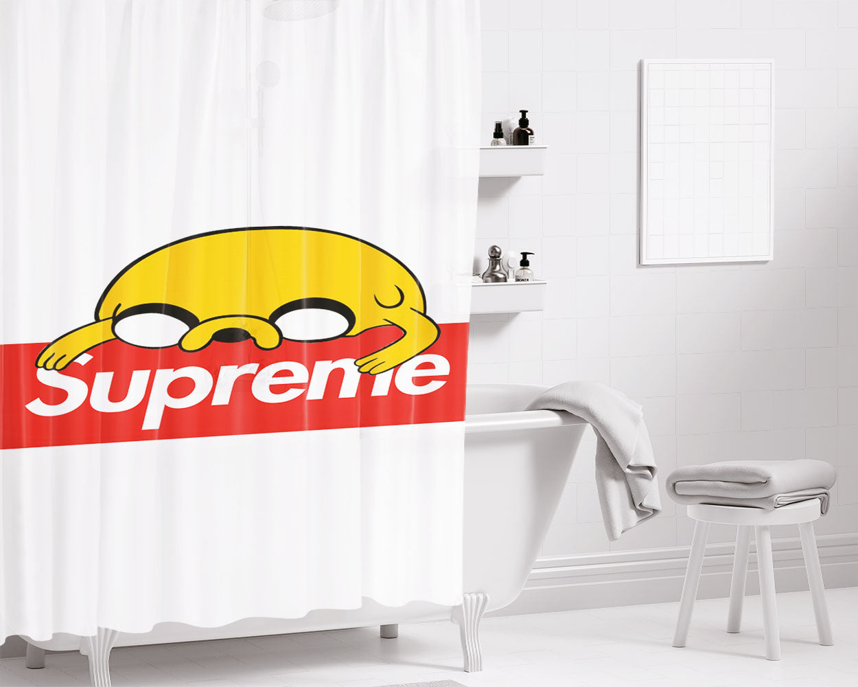 Jake The Dog Adventure Time Supreme White Bathroom Shower Curtain Fabric Waterproof | 66 X 72 Inch