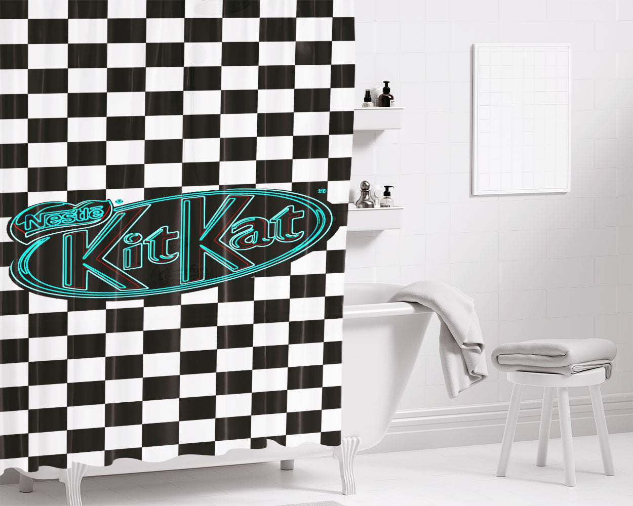 Kitkat X Vans Squares Bathroom Shower Curtain Fabric Waterproof | 66 X 72 Inch
