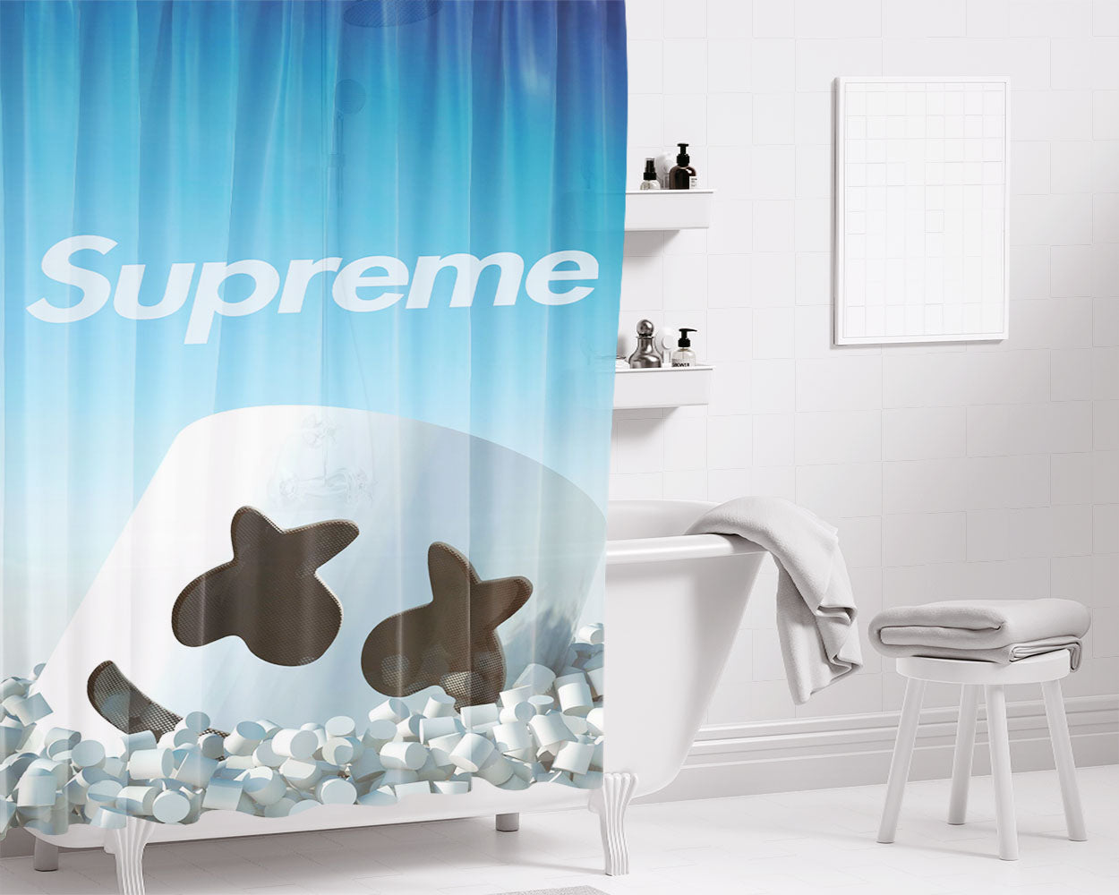 Marshmello Supreme Bathroom Shower Curtain Fabric Waterproof | 66 X 72 Inch