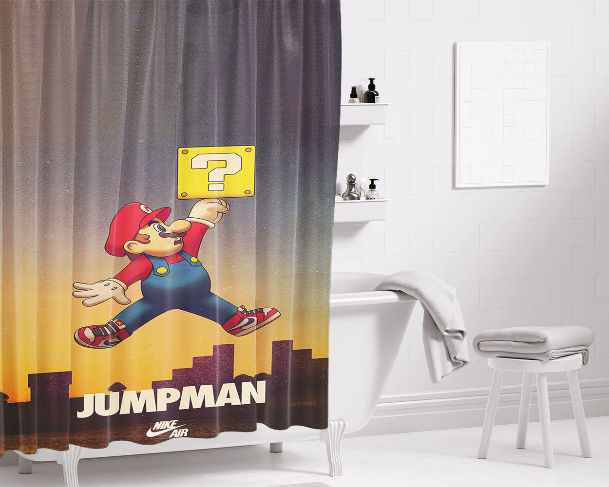 Micheal Jordan Super Mario Supreme Bathroom Shower Curtain Fabric Waterproof | 66 X 72 Inch