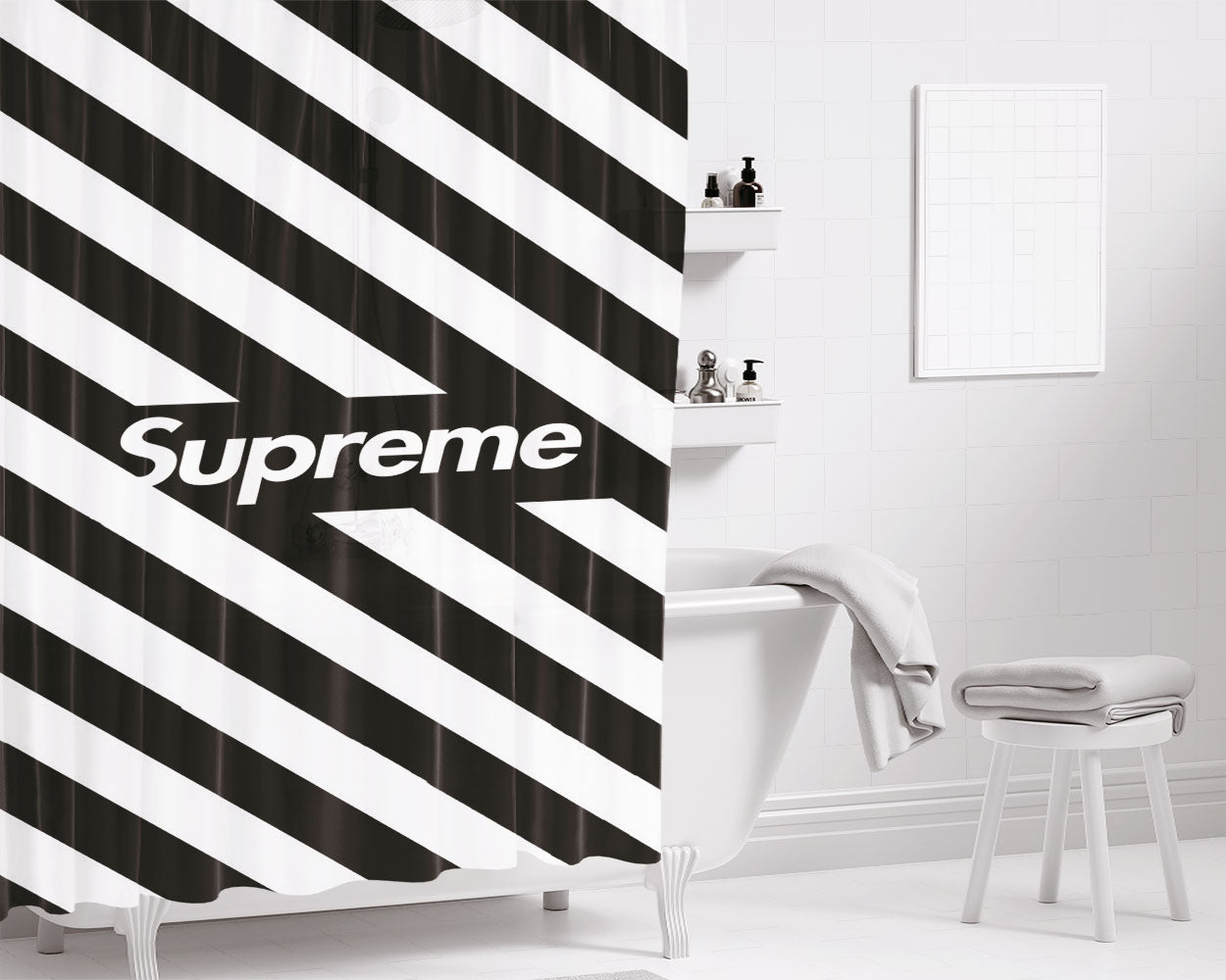 Off White Supreme 2 Bathroom Shower Curtain Fabric Waterproof | 66 X 72 Inch