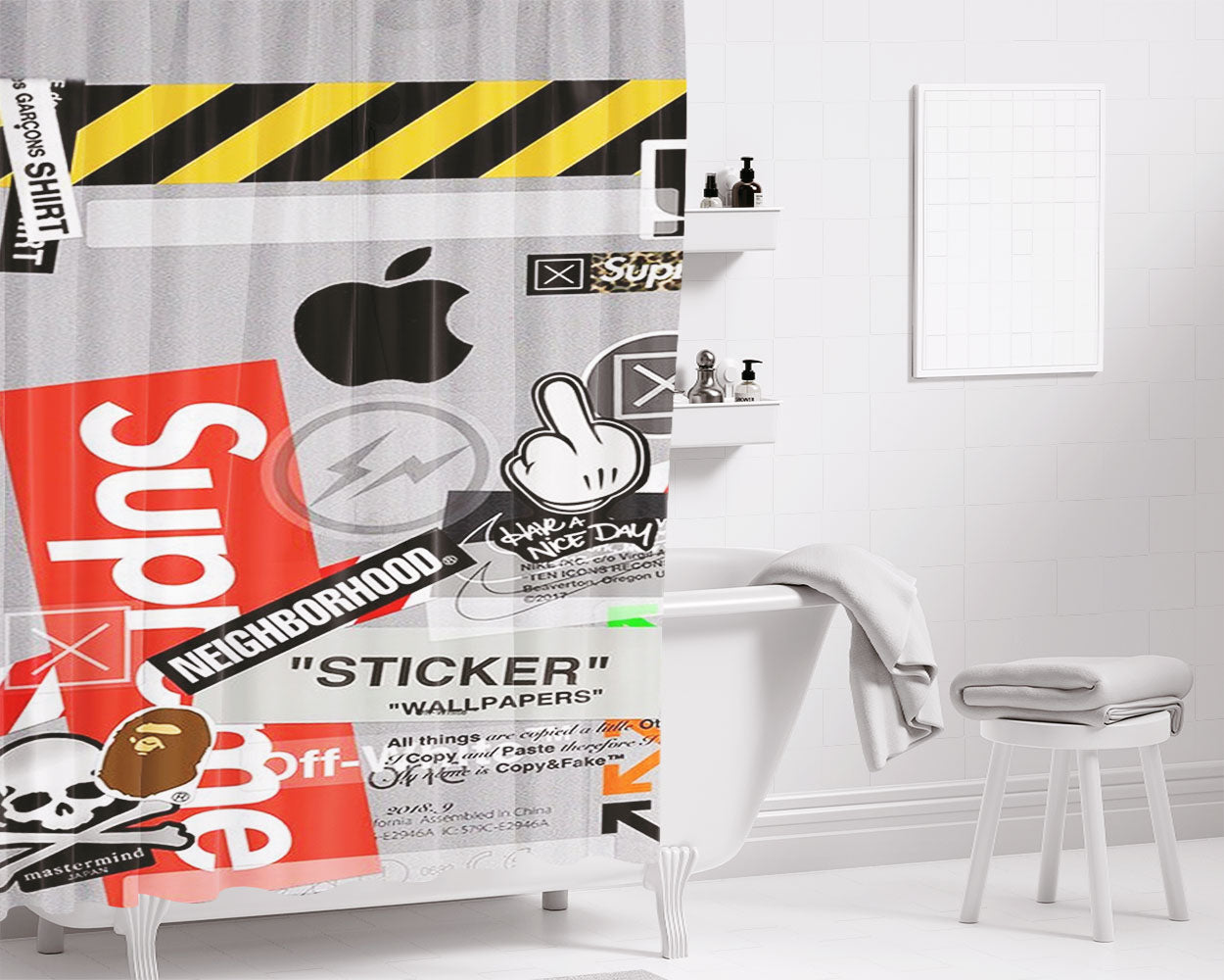 Off White Supreme Bathroom Shower Curtain Fabric Waterproof | 66 X 72 Inch