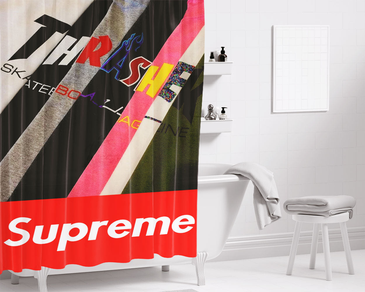 Outfits With A Black Flame Thrasher Shirt X Supreme Bathroom Shower Curtain Fabric Waterproof | 66 X 72 Inch