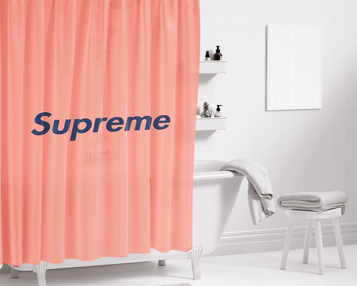 Pink Supreme Bathroom Shower Curtain Fabric Waterproof | 66 X 72 Inch