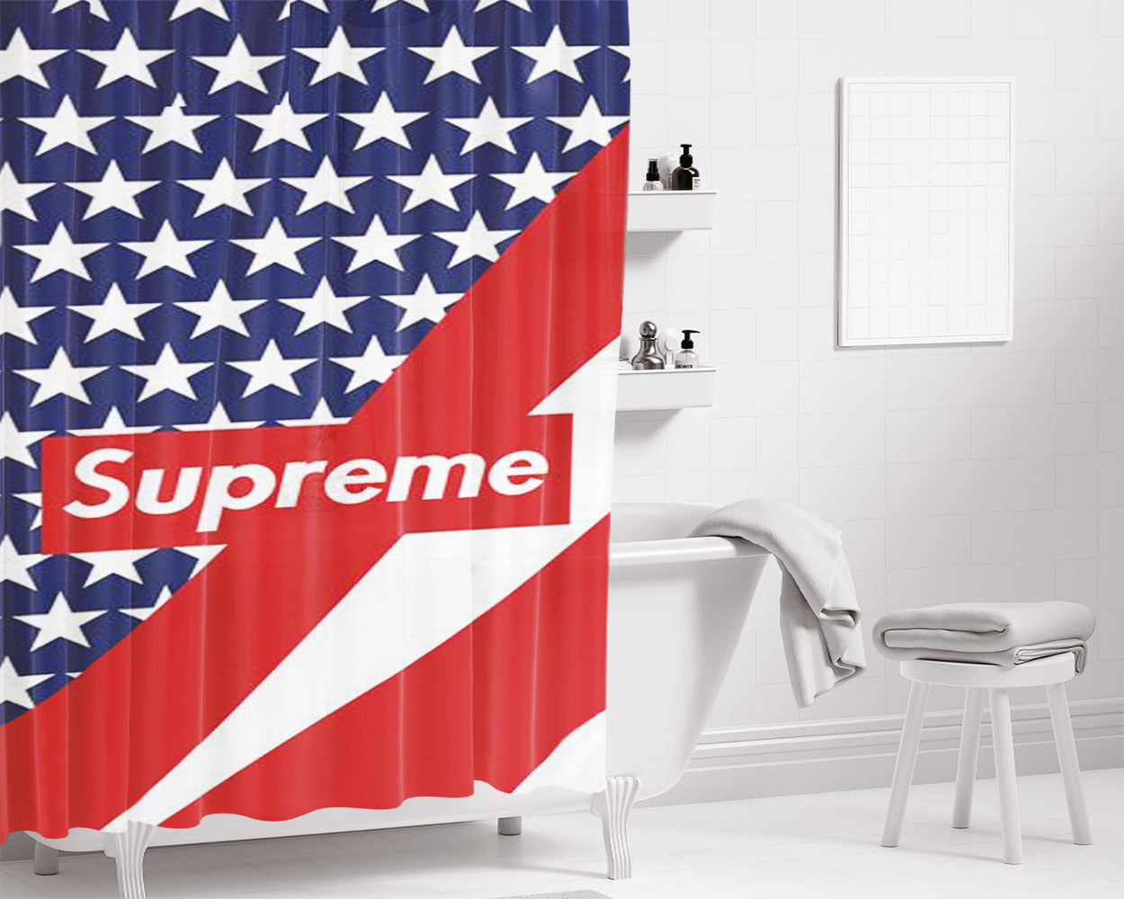 Supreme American Flag Bathroom Shower Curtain Fabric Waterproof | 66 X 72 Inch