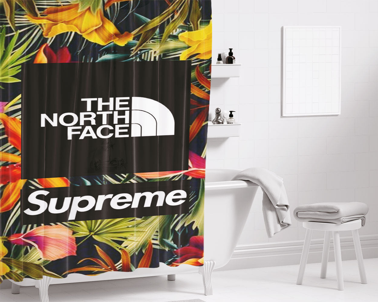 Supreme And The North Face Bathroom Shower Curtain Fabric Waterproof | 66 X 72 Inch