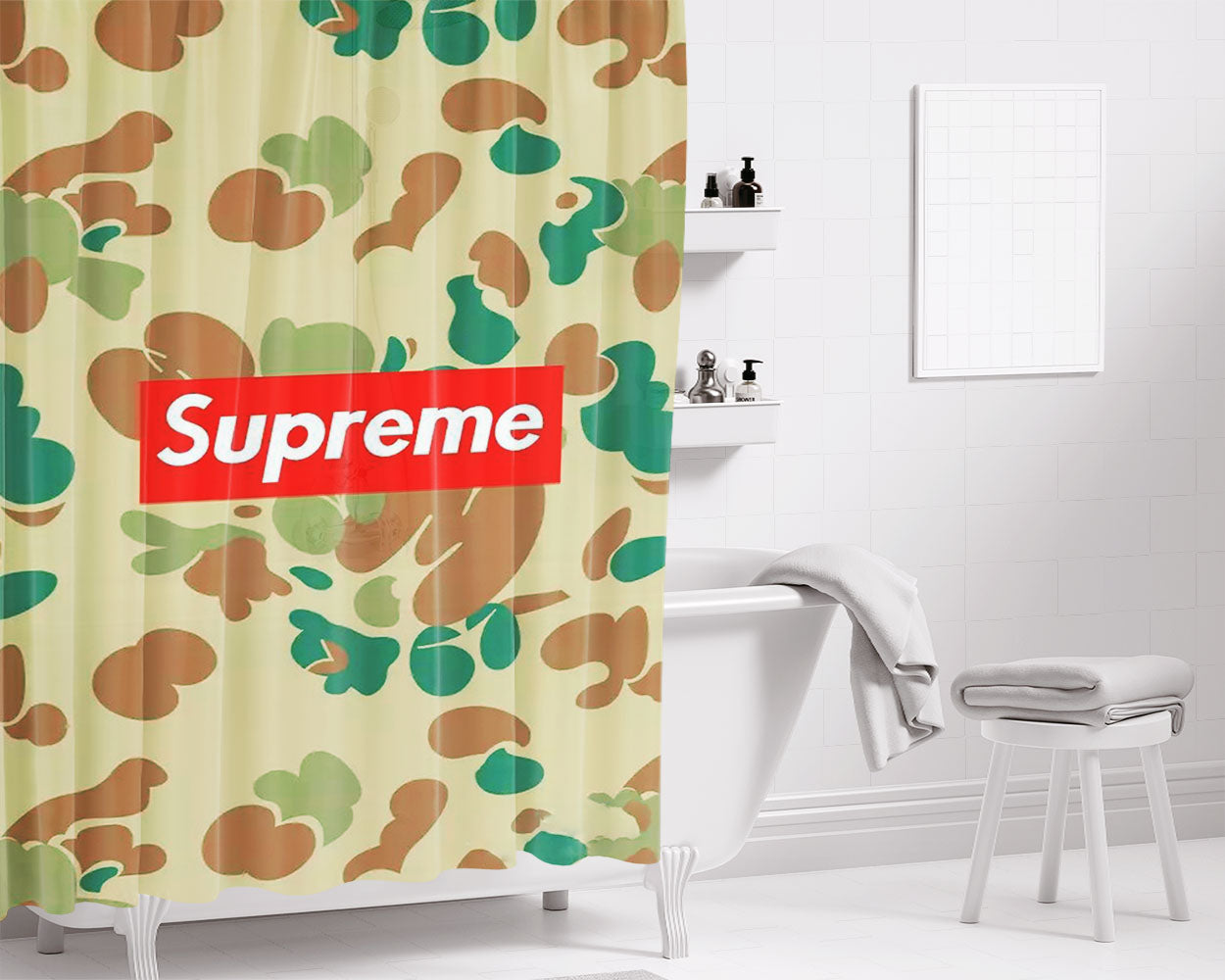 Supreme Army Bathroom Shower Curtain Fabric Waterproof | 66 X 72 Inch