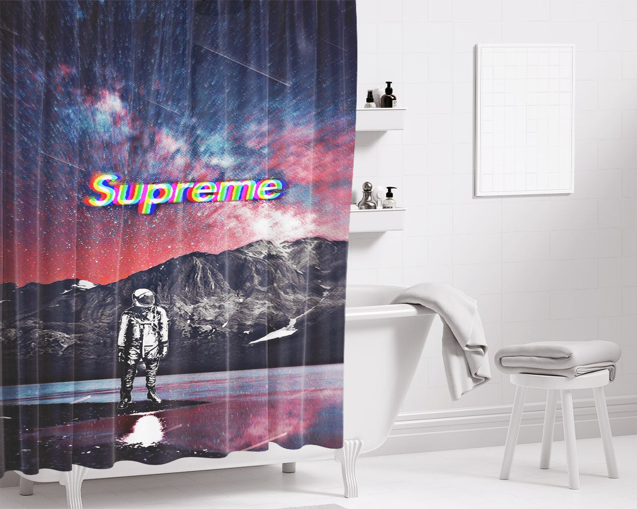 Supreme Astronaut Bathroom Shower Curtain Fabric Waterproof | 66 X 72 Inch