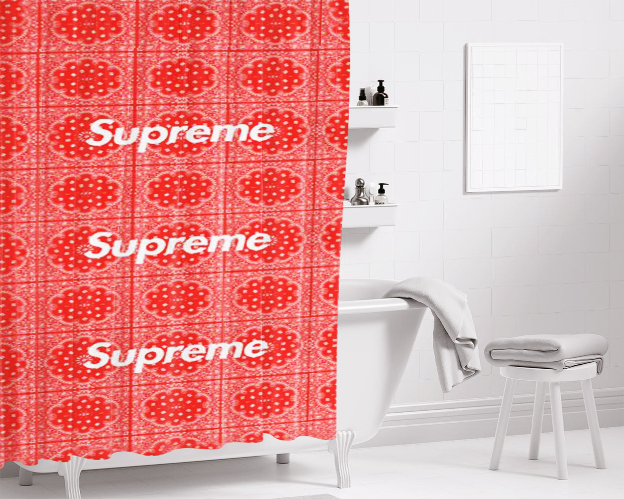 Supreme Bandana Bathroom Shower Curtain Fabric Waterproof | 66 X 72 Inch