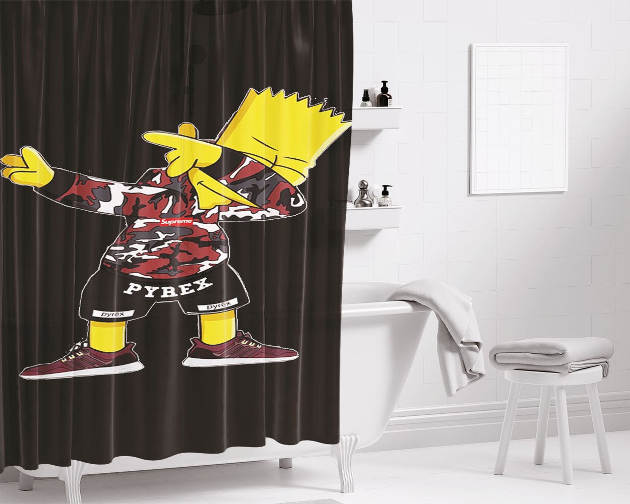 Supreme Bape Blue Bathroom Shower Curtain Fabric Waterproof | 66 X 72 Inch
