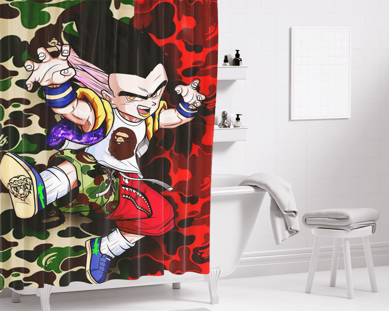 Supreme Bape Goku Bathroom Shower Curtain Fabric Waterproof | 66 X 72 Inch