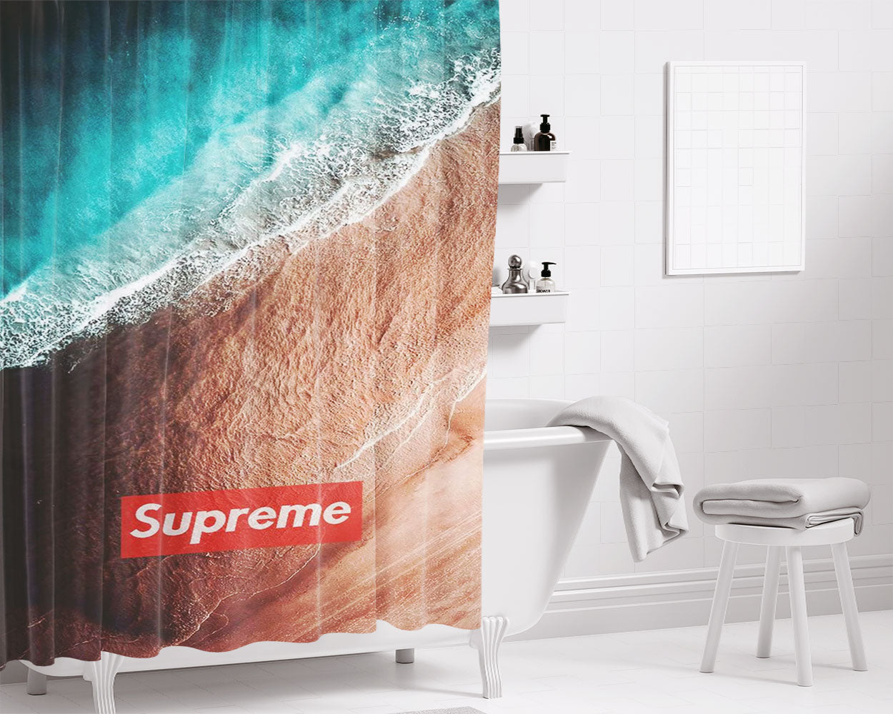 Supreme Beach Bathroom Shower Curtain Fabric Waterproof | 66 X 72 Inch