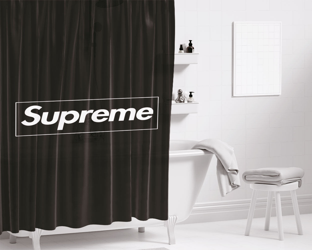 Supreme Black Bathroom Shower Curtain Fabric Waterproof | 66 X 72 Inch