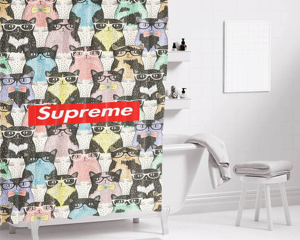 Supreme Cats Bathroom Shower Curtain Fabric Waterproof | 66 X 72 Inch