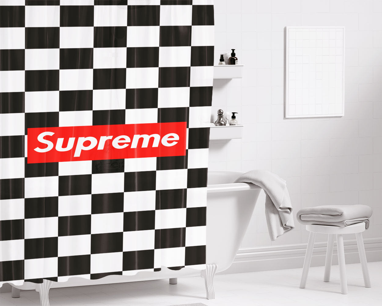 Supreme Chess Bathroom Shower Curtain Fabric Waterproof | 66 X 72 Inch
