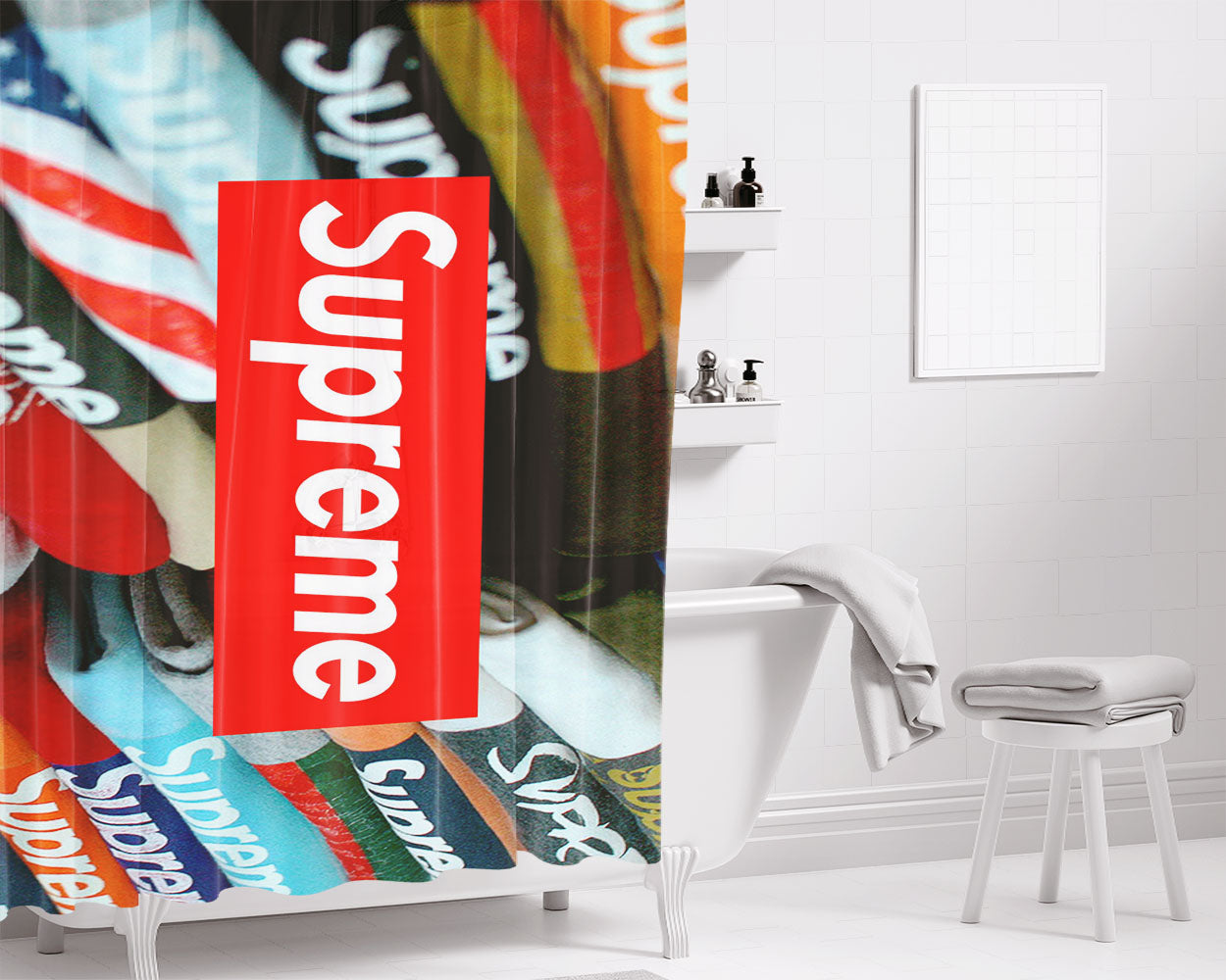 Supreme Clothing Bathroom Shower Curtain Fabric Waterproof | 66 X 72 Inch