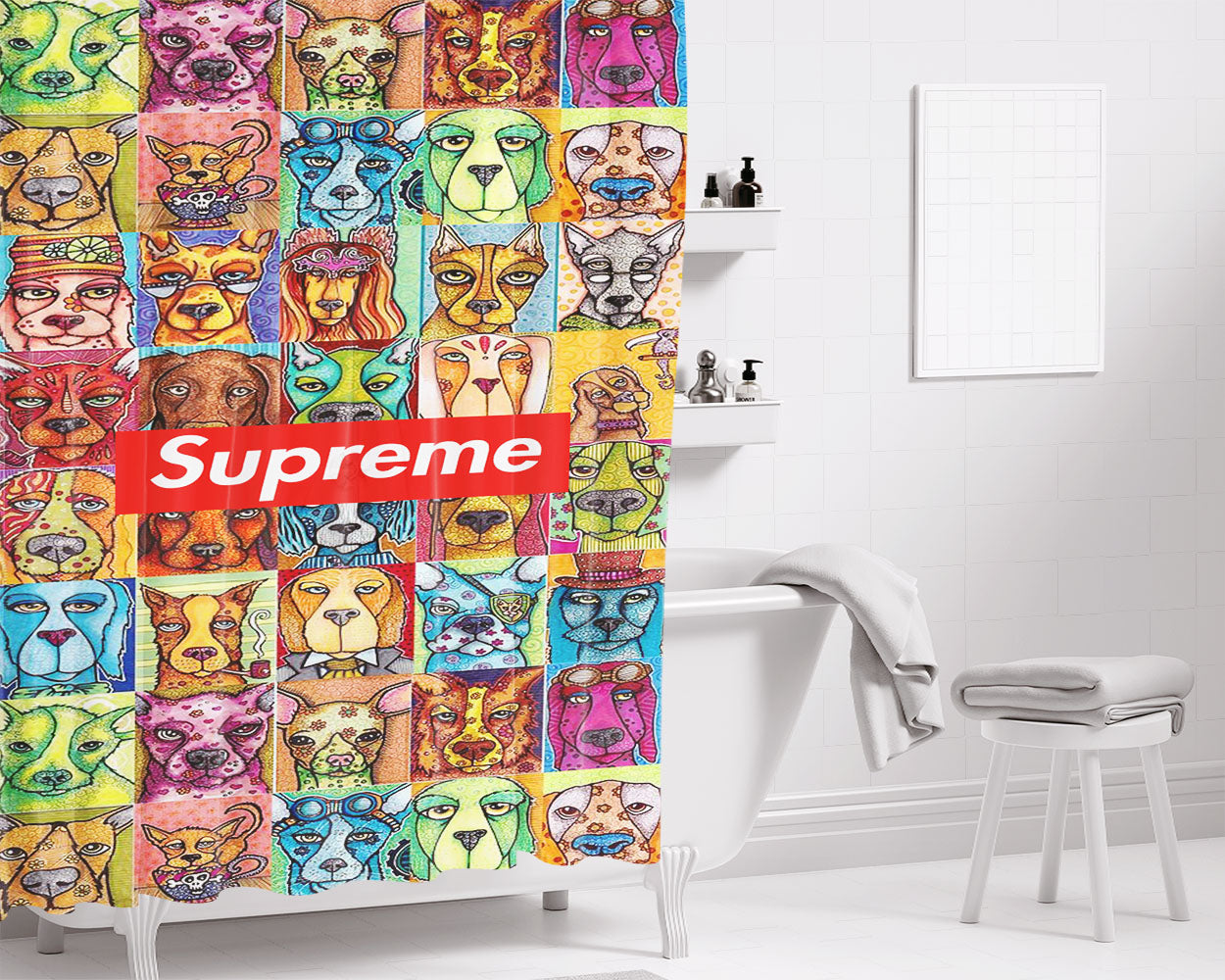 Supreme Dogs Collection Bathroom Shower Curtain Fabric Waterproof | 66 X 72 Inch