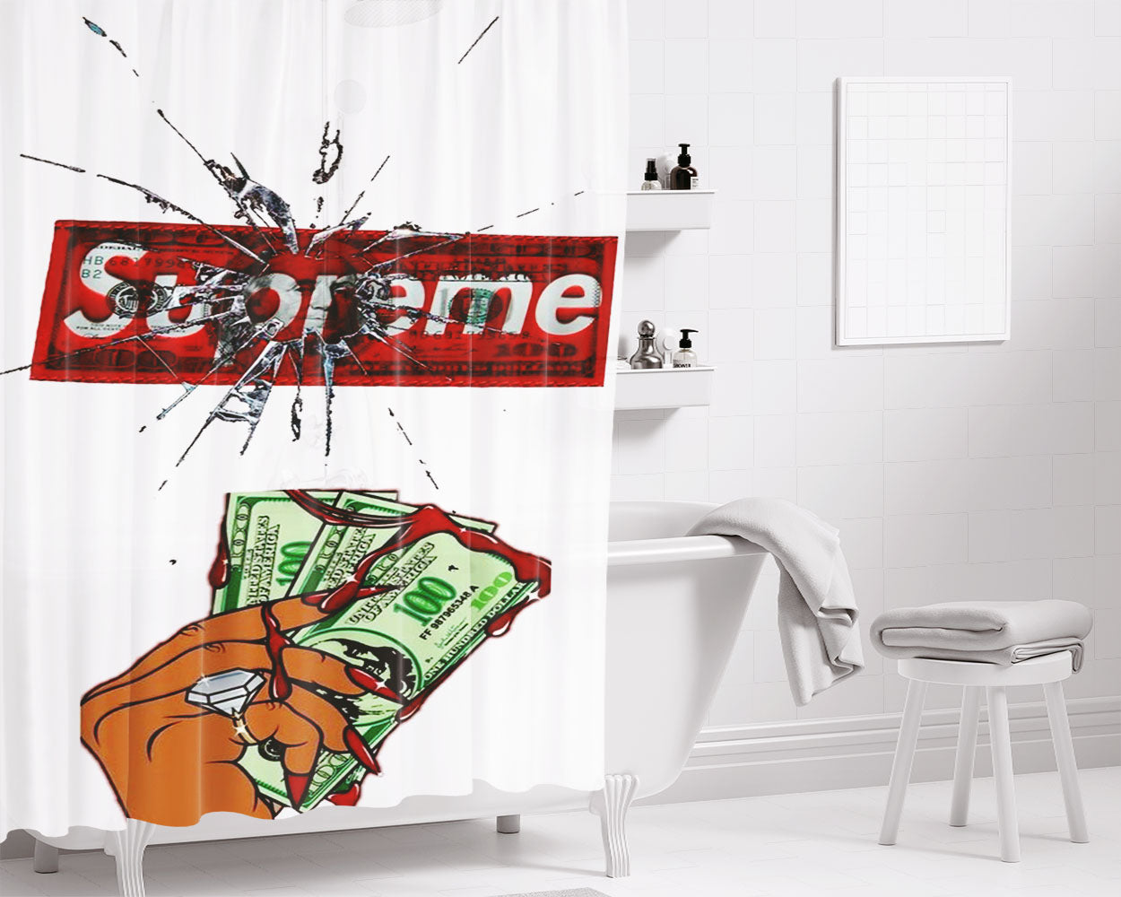 Supreme Dolar Blink Miror Bathroom Shower Curtain Fabric Waterproof | 66 X 72 Inch