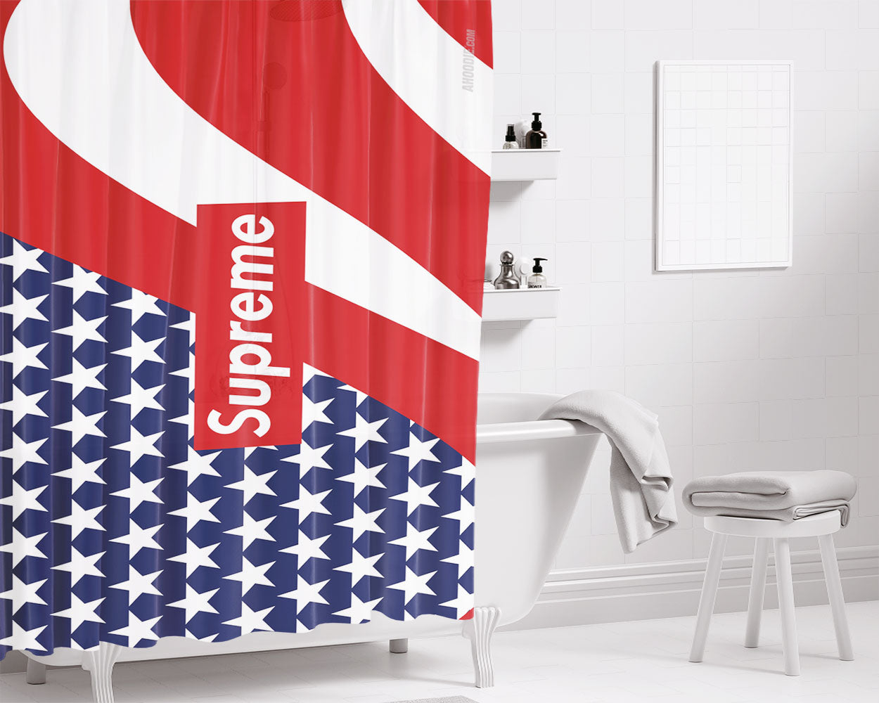 Supreme Flag Bathroom Shower Curtain Fabric Waterproof | 66 X 72 Inch