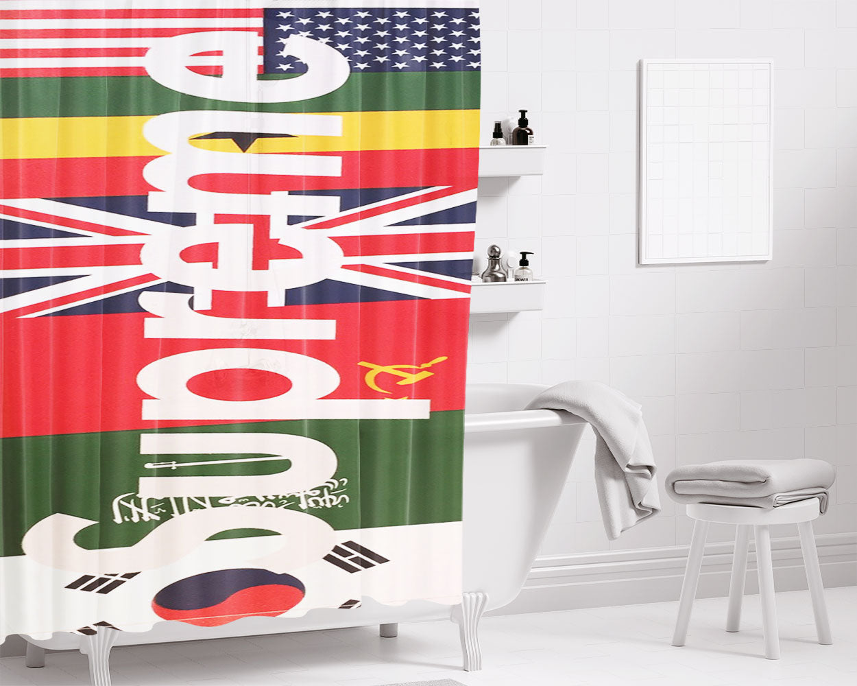 Supreme Flags Box Logo Sticker Bathroom Shower Curtain Fabric Waterproof | 66 X 72 Inch
