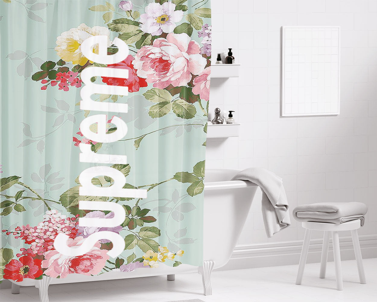 Supreme Flower 2 Bathroom Shower Curtain Fabric Waterproof | 66 X 72 Inch
