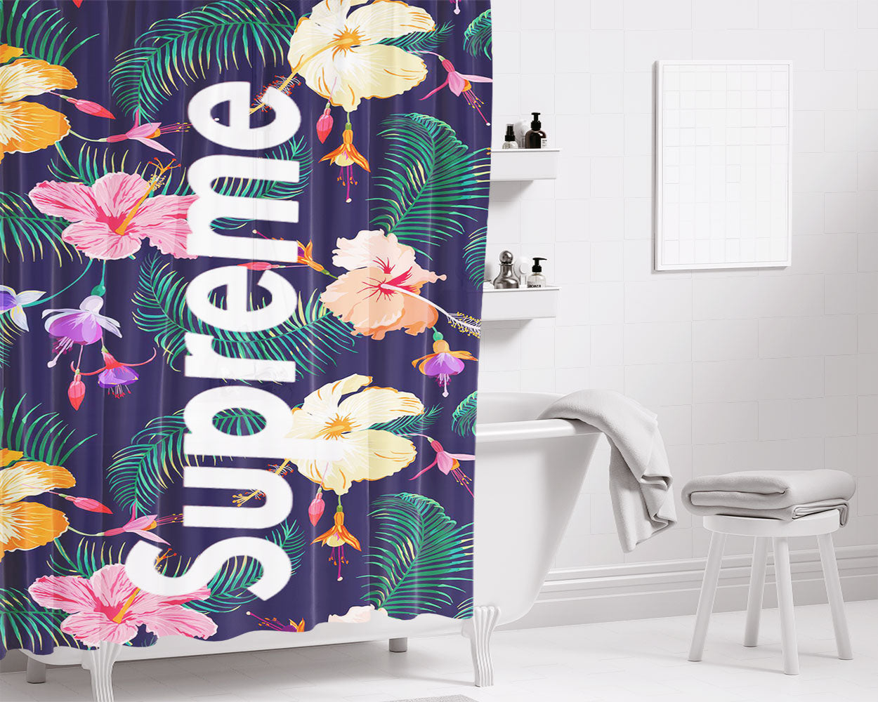 Supreme Flower Tropical Bathroom Shower Curtain Fabric Waterproof | 66 X 72 Inch