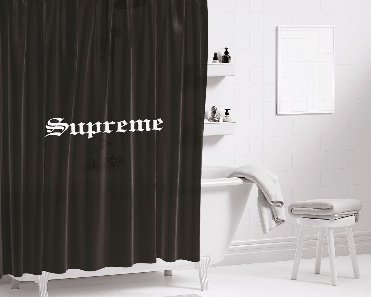 Supreme Font Black Bathroom Shower Curtain Fabric Waterproof | 66 X 72 Inch