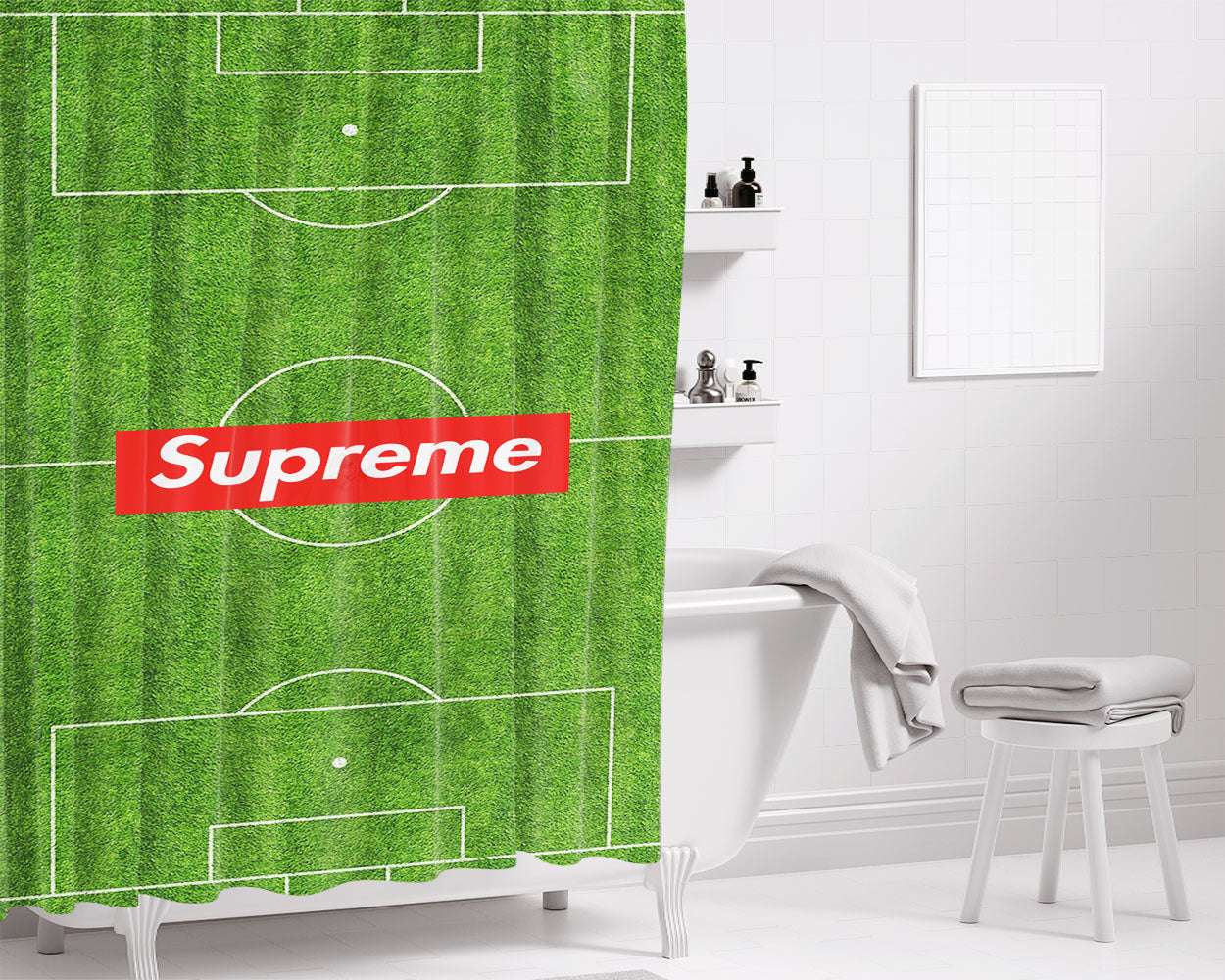 Supreme Football Bathroom Shower Curtain Fabric Waterproof | 66 X 72 Inch