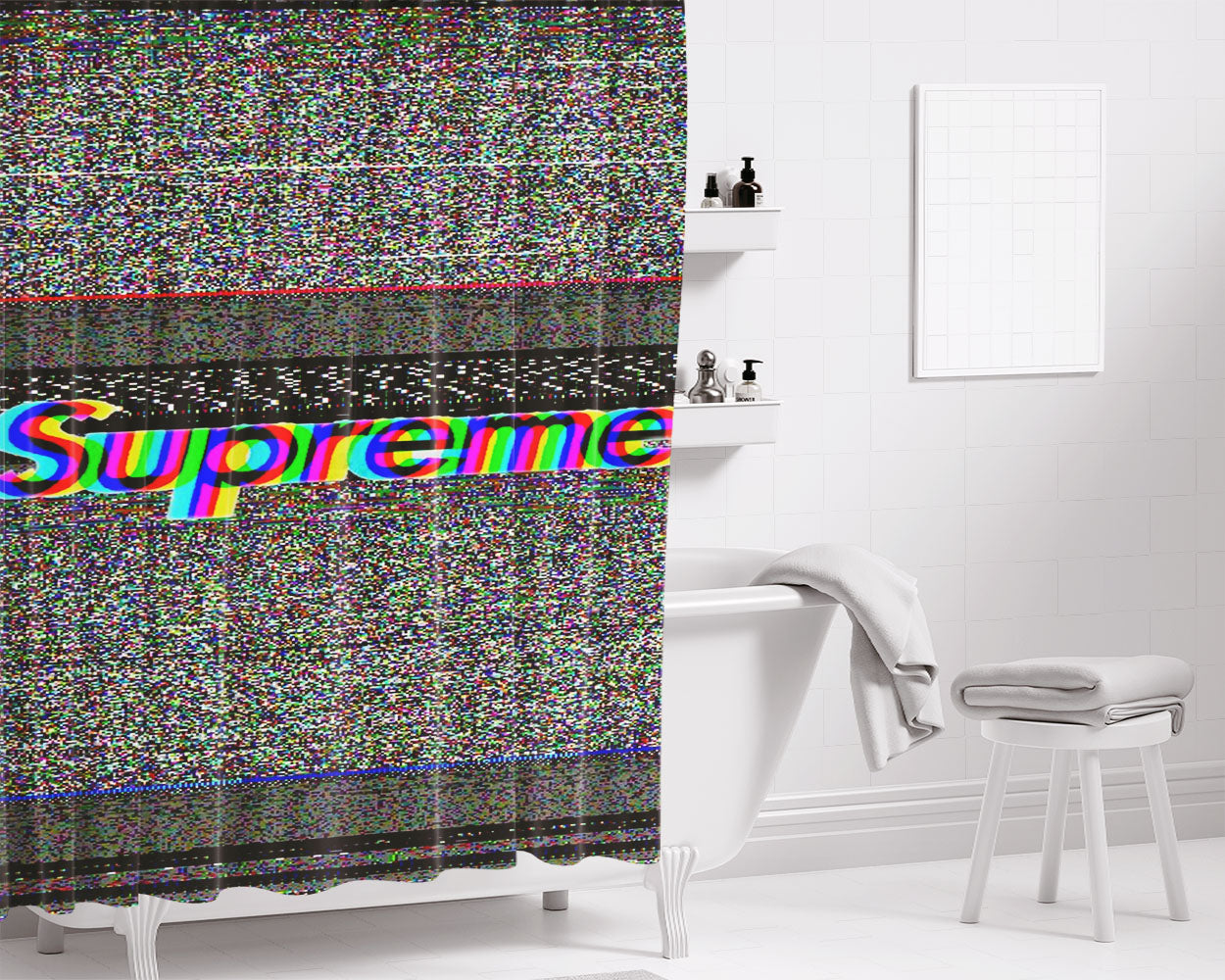 Supreme Glitch Art Bathroom Shower Curtain Fabric Waterproof | 66 X 72 Inch