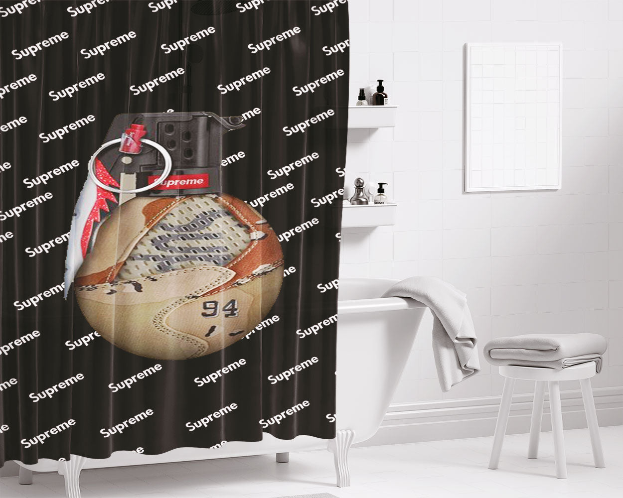 Supreme Grenade Bathroom Shower Curtain Fabric Waterproof | 66 X 72 Inch