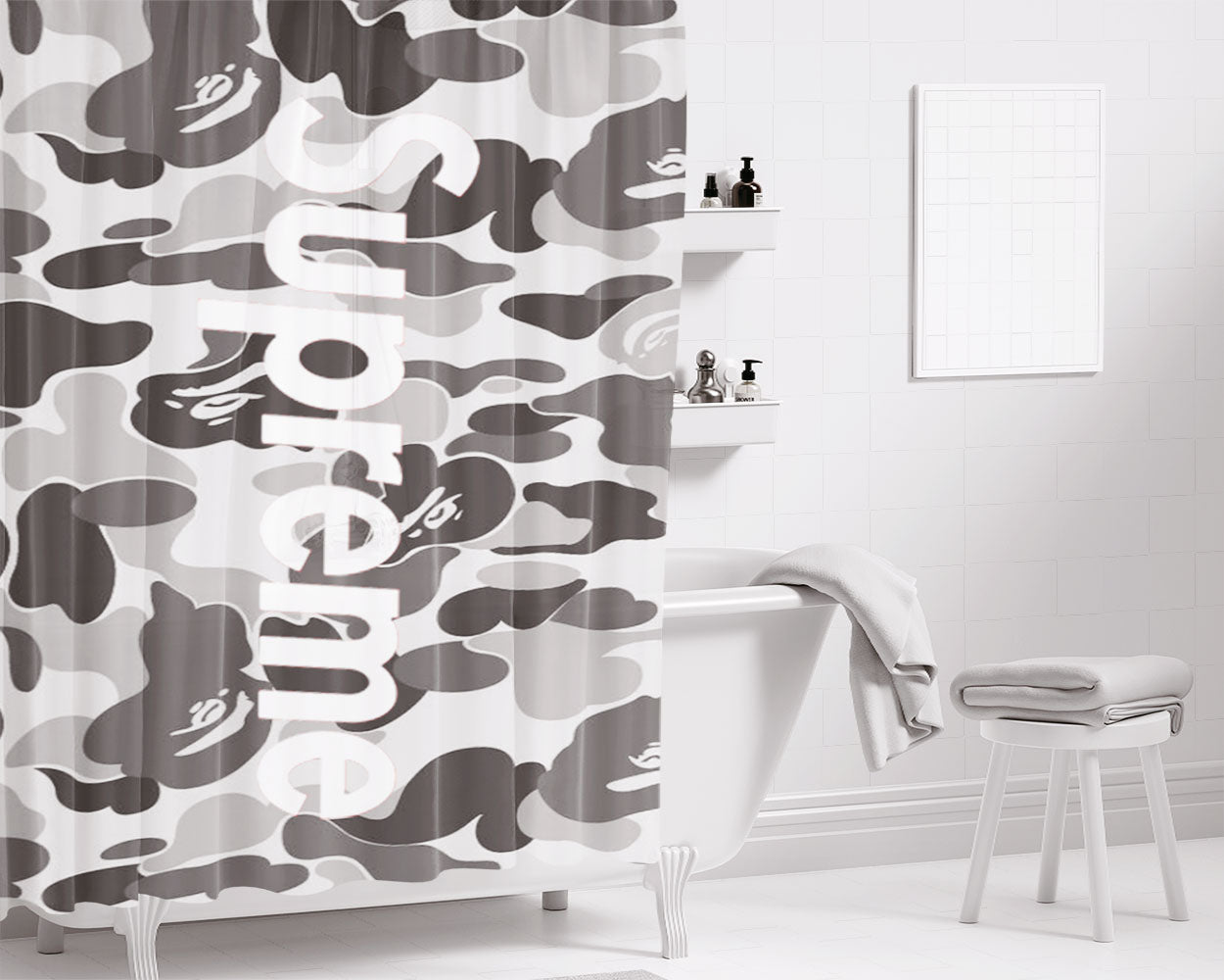 Supreme Grey Bathroom Shower Curtain Fabric Waterproof | 66 X 72 Inch