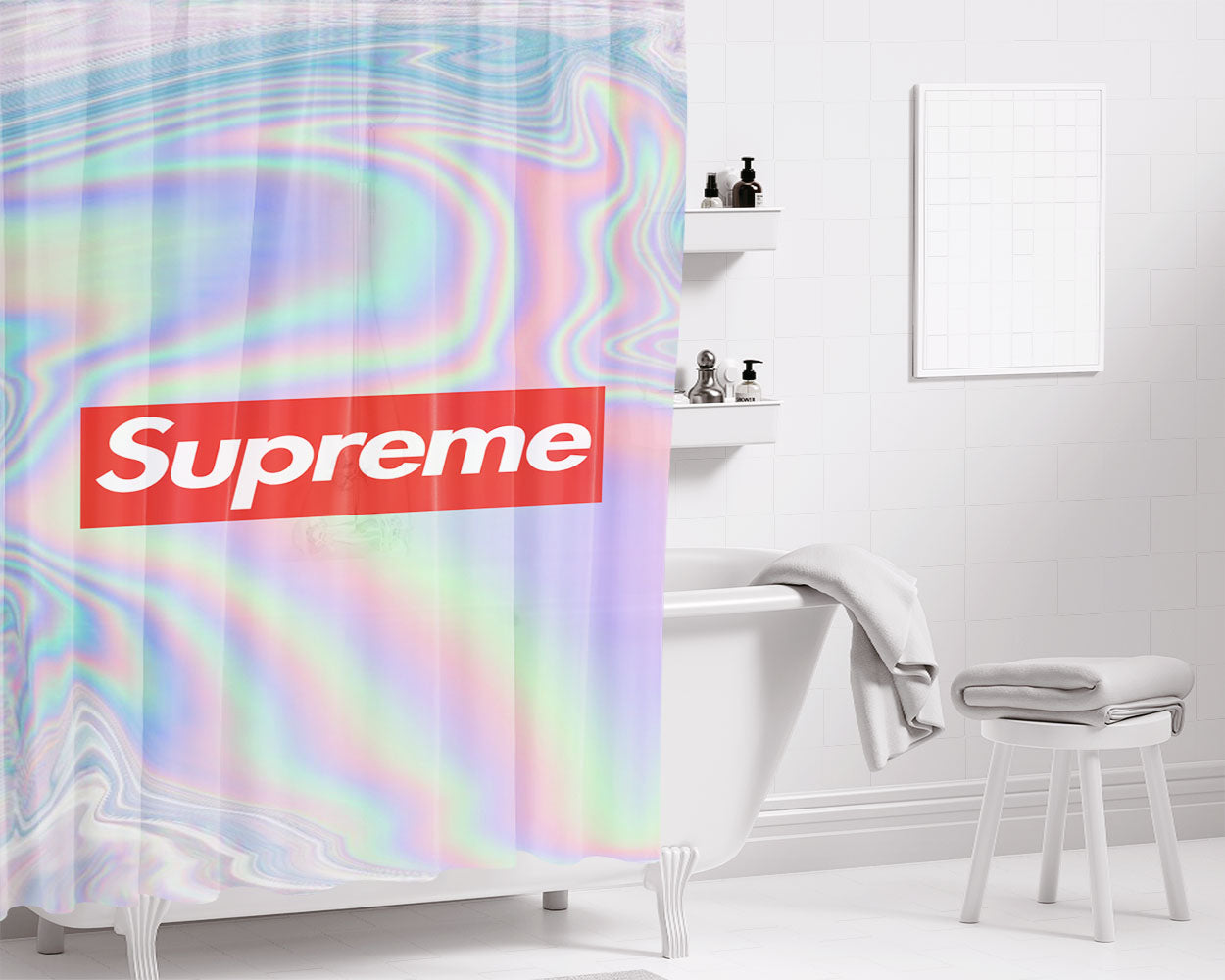 Supreme Hologram Holo Bathroom Shower Curtain Fabric Waterproof | 66 X 72 Inch