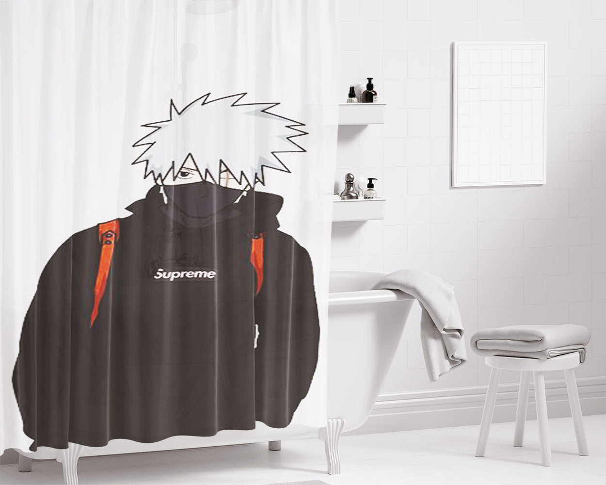 Supreme Hoodie Kakashi Bathroom Shower Curtain Fabric Waterproof | 66 X 72 Inch
