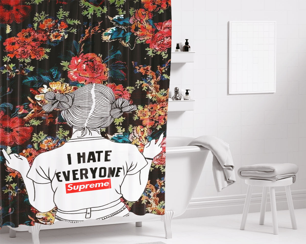 Supreme I Hate Everyone Bathroom Shower Curtain Fabric Waterproof | 66 X 72 Inch
