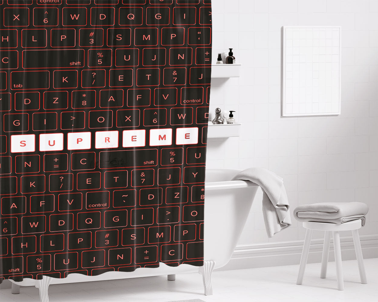 Supreme Keyboard Bathroom Shower Curtain Fabric Waterproof | 66 X 72 Inch