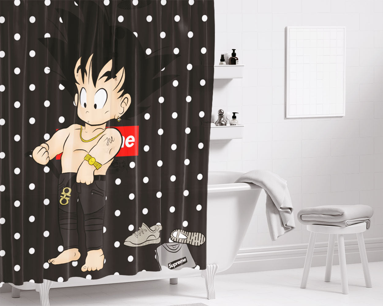 Supreme Kid Goku Bathroom Shower Curtain Fabric Waterproof | 66 X 72 Inch