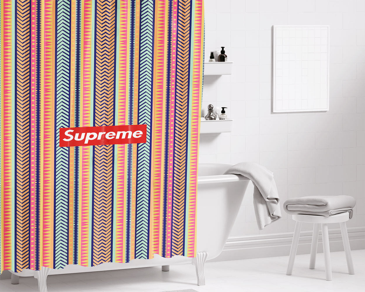 Supreme Line Pattern Bathroom Shower Curtain Fabric Waterproof | 66 X 72 Inch