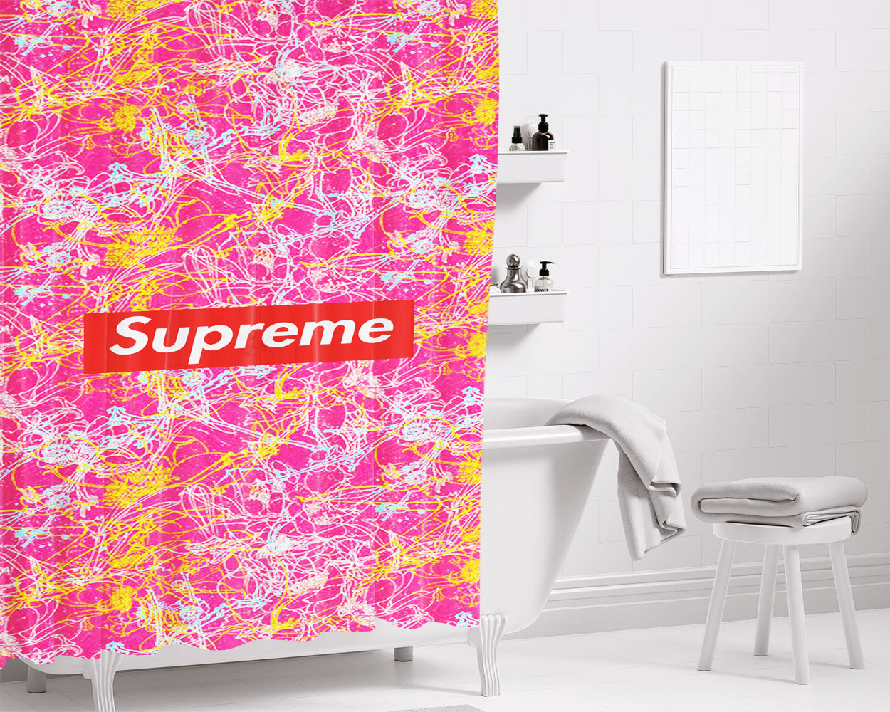 Supreme Lines Bathroom Shower Curtain Fabric Waterproof | 66 X 72 Inch