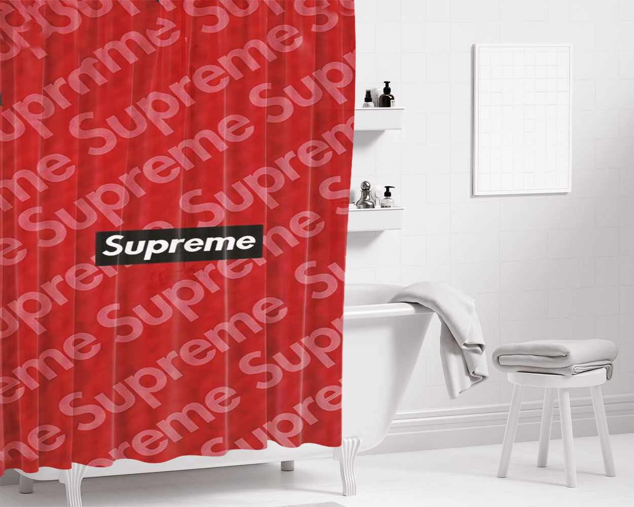 Supreme Logo Collage Bathroom Shower Curtain Fabric Waterproof | 66 X 72 Inch