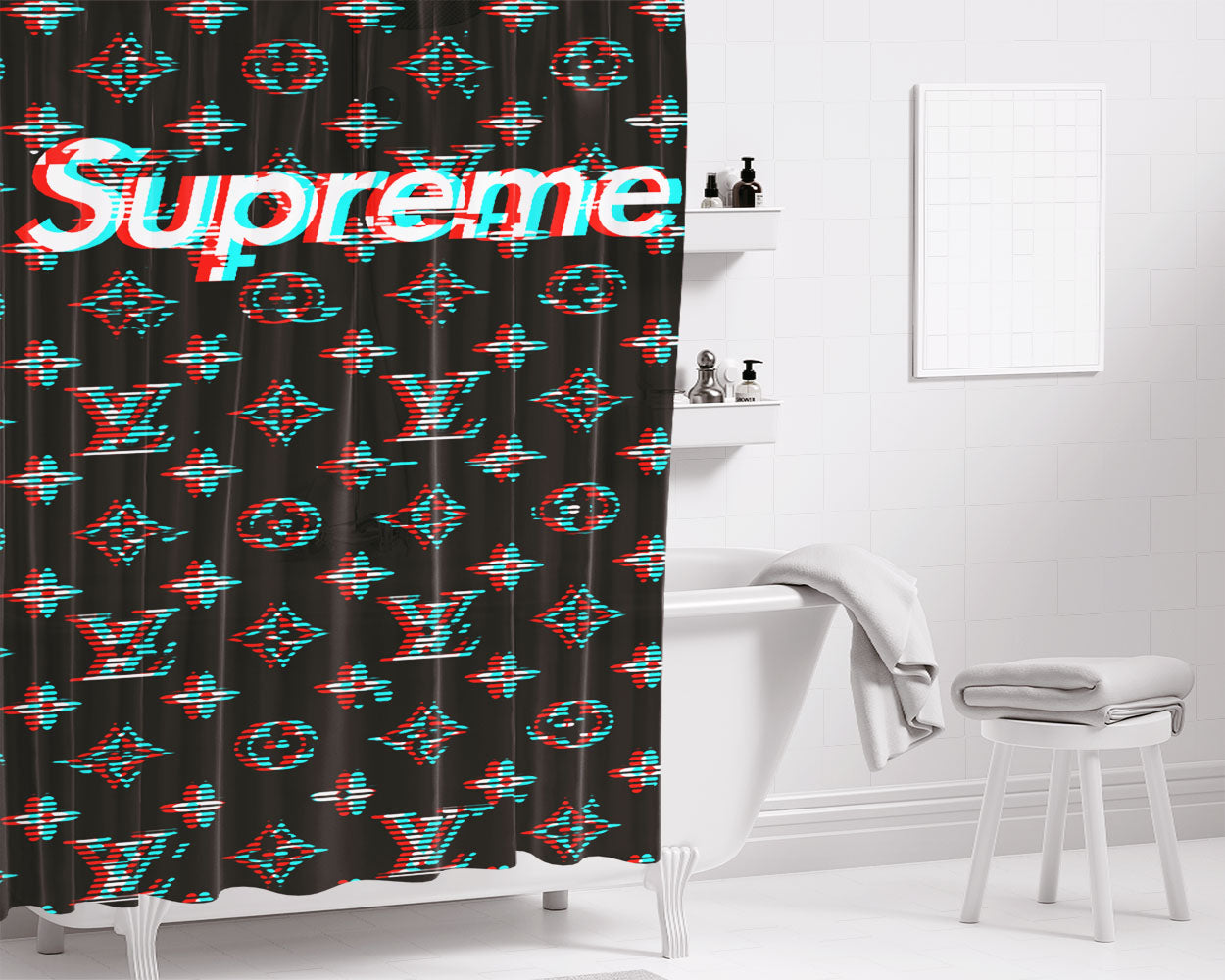 Supreme Lv Black Bathroom Shower Curtain Fabric Waterproof | 66 X 72 Inch