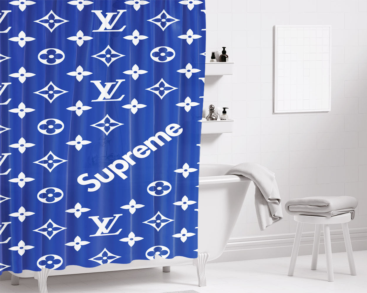 Supreme Lv Blue Bathroom Shower Curtain Fabric Waterproof | 66 X 72 Inch
